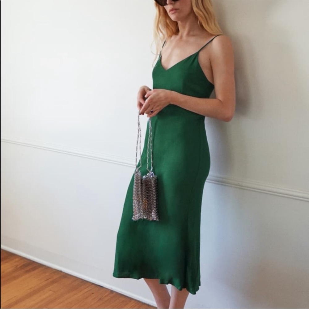 Reformation Green Midi Dress Satin Silk Size 0